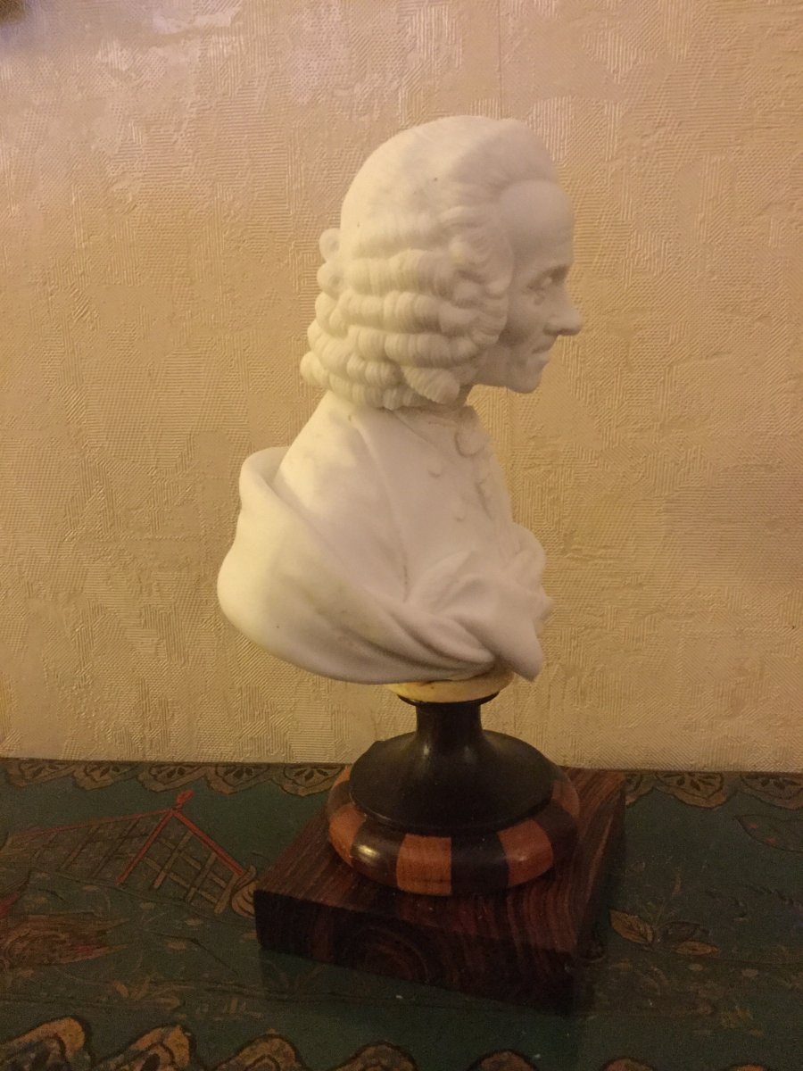 Bust Of Voltaire In Biscuit Rosewood And Light Wood Base Early XIXth Century-photo-3