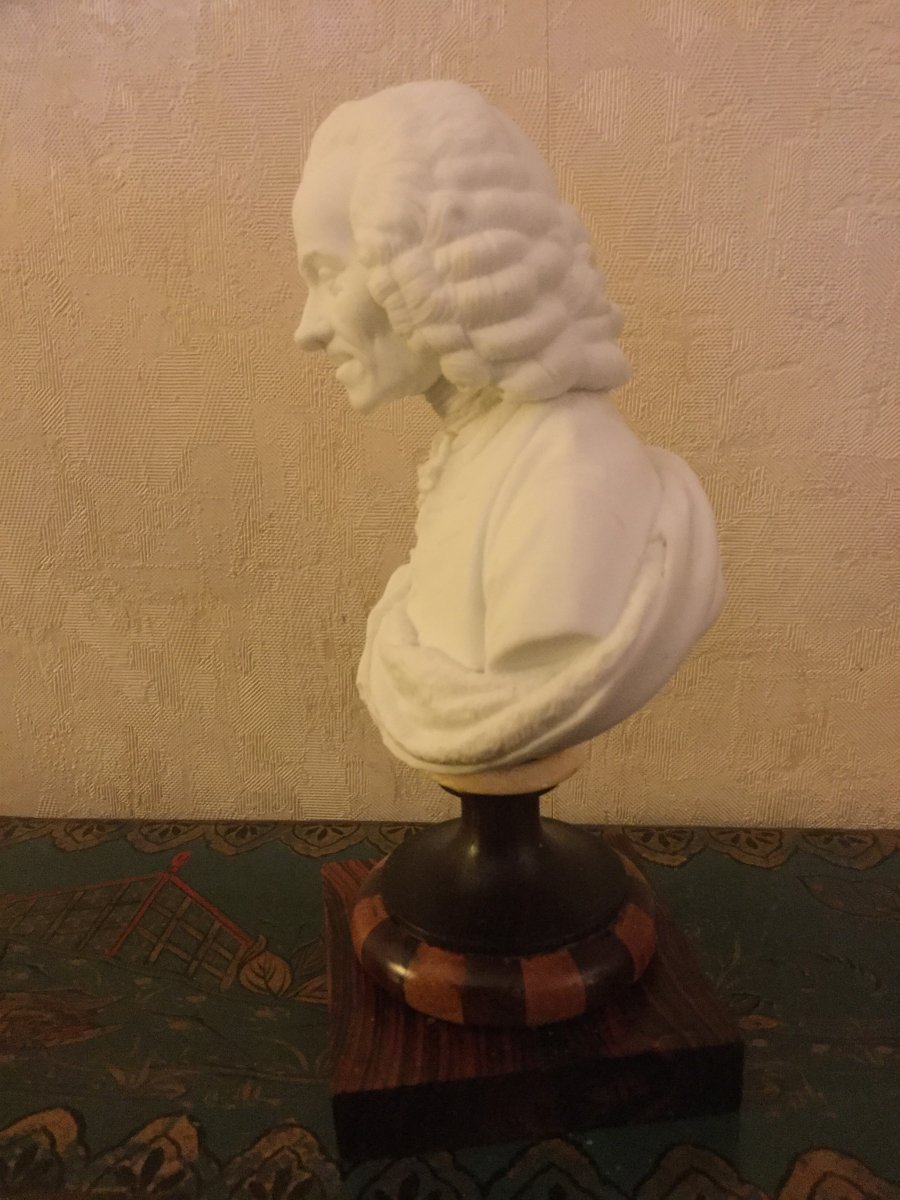 Bust Of Voltaire In Biscuit Rosewood And Light Wood Base Early XIXth Century-photo-4