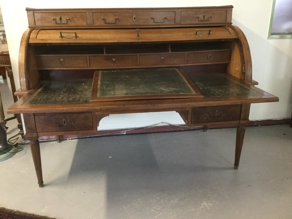 Large Mahogany Cylinder Desk Louis XVI Period Stamped C At Stadler-photo-2