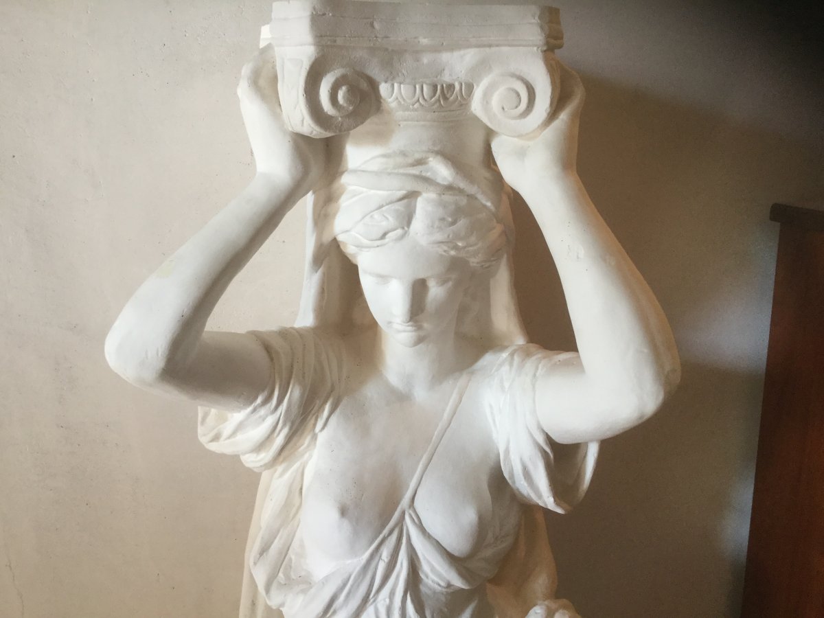 Pair Of Caryatids In Stucco Provenance Mansion Avenue Foch Paris-photo-3