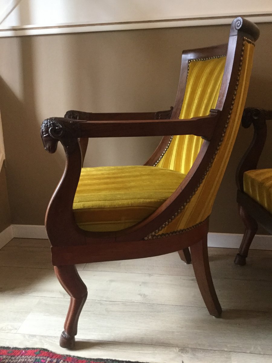 Pair Of Mahogany Gondola Armchairs Attributed To Jacob Empire Period-photo-2