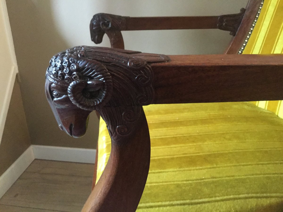 Pair Of Mahogany Gondola Armchairs Attributed To Jacob Empire Period-photo-3