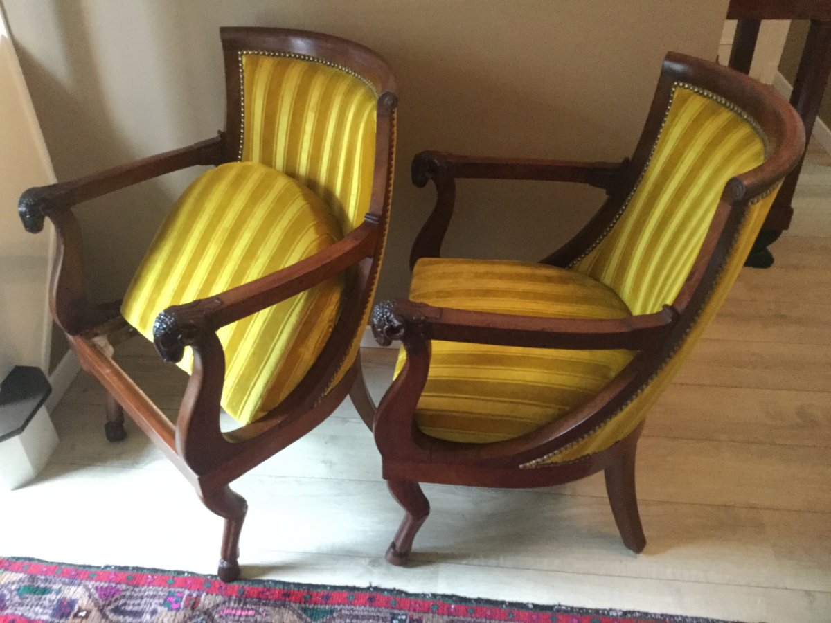 Pair Of Mahogany Gondola Armchairs Attributed To Jacob Empire Period-photo-2