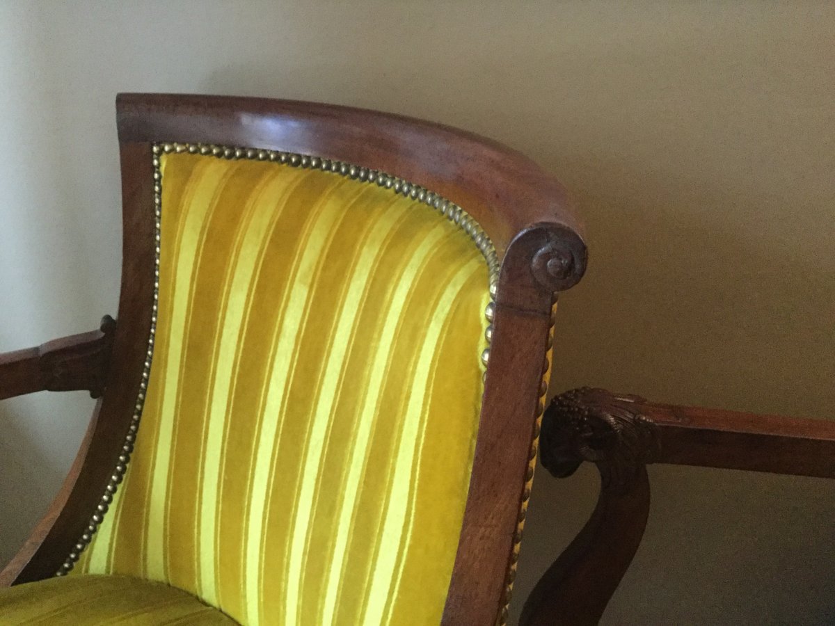 Pair Of Mahogany Gondola Armchairs Attributed To Jacob Empire Period-photo-3