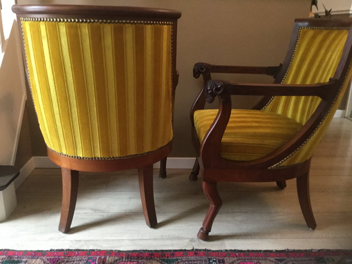 Pair Of Mahogany Gondola Armchairs Attributed To Jacob Empire Period-photo-5