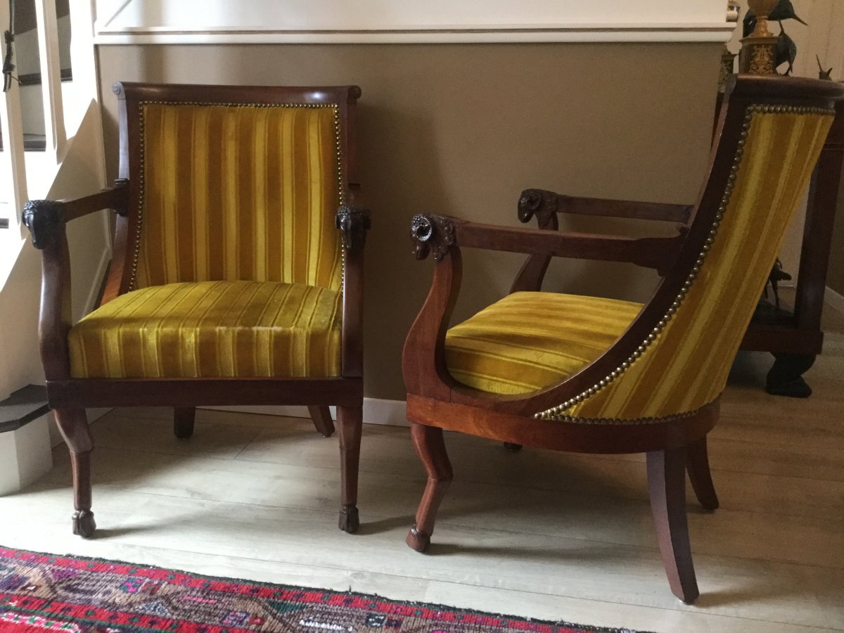Pair Of Mahogany Gondola Armchairs Attributed To Jacob Empire Period