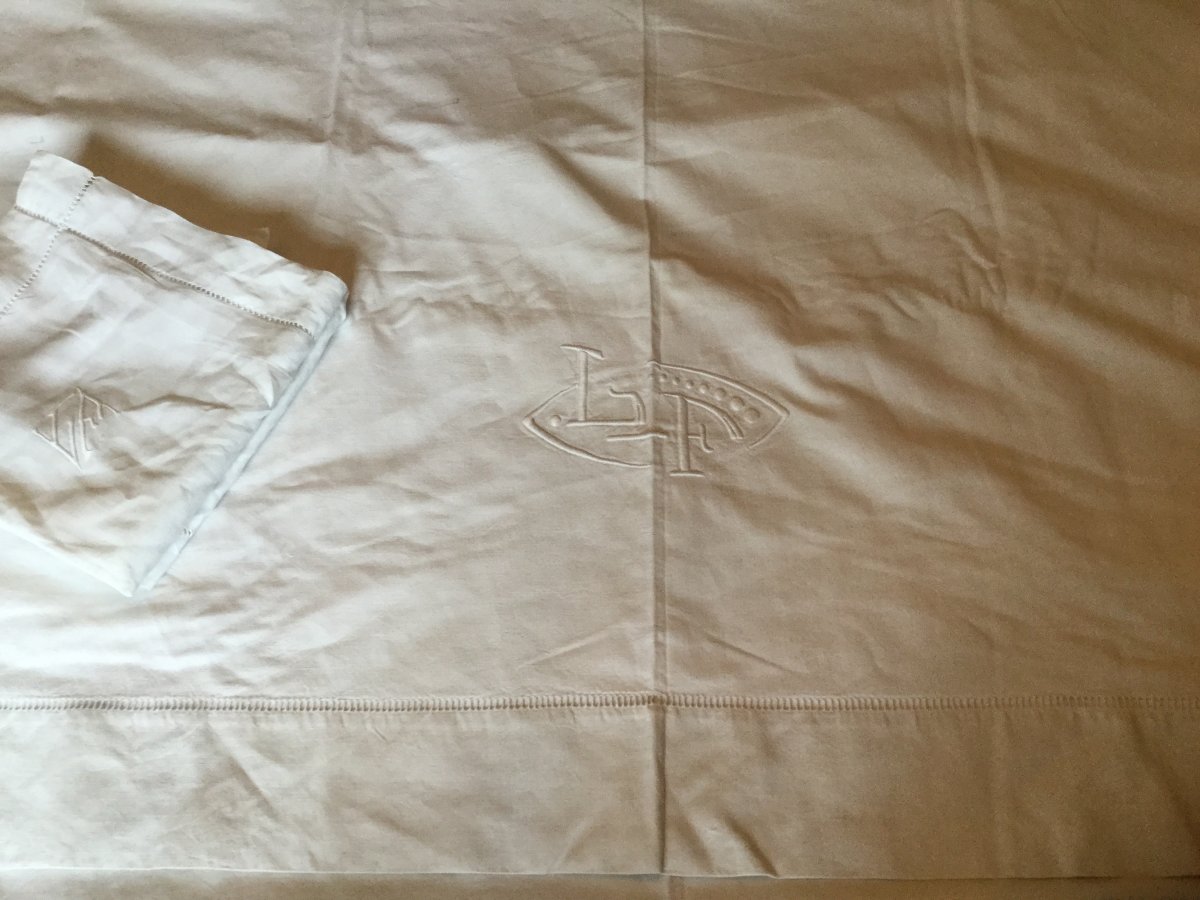 Drap 205x320 Cm Et Ces Deux Taies D’oreillers80x77 Cm Monogramme Lf