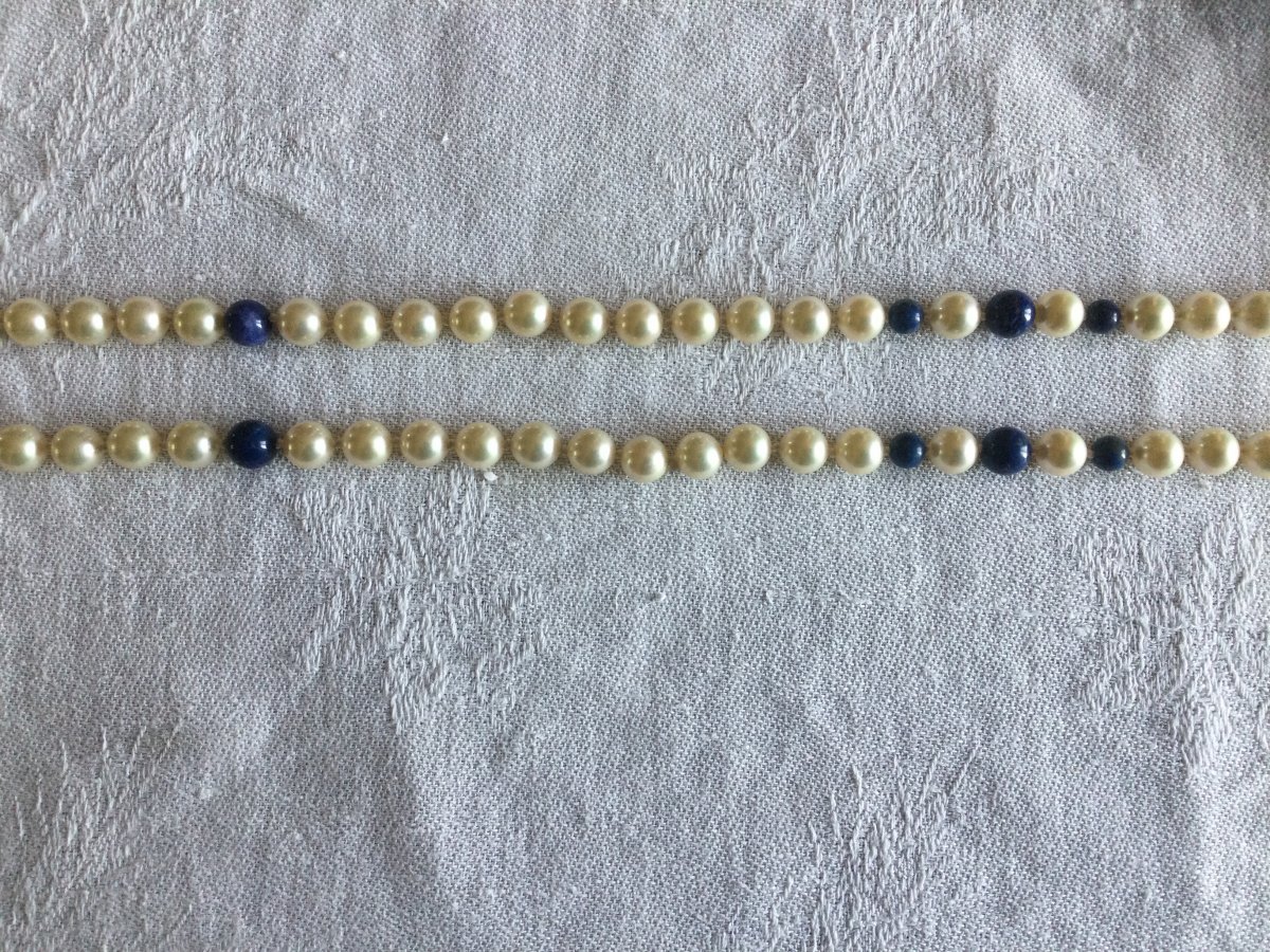 Sautoir Perles de culture Et Perles De Lapis-lazuli Longueur 126cm-photo-3