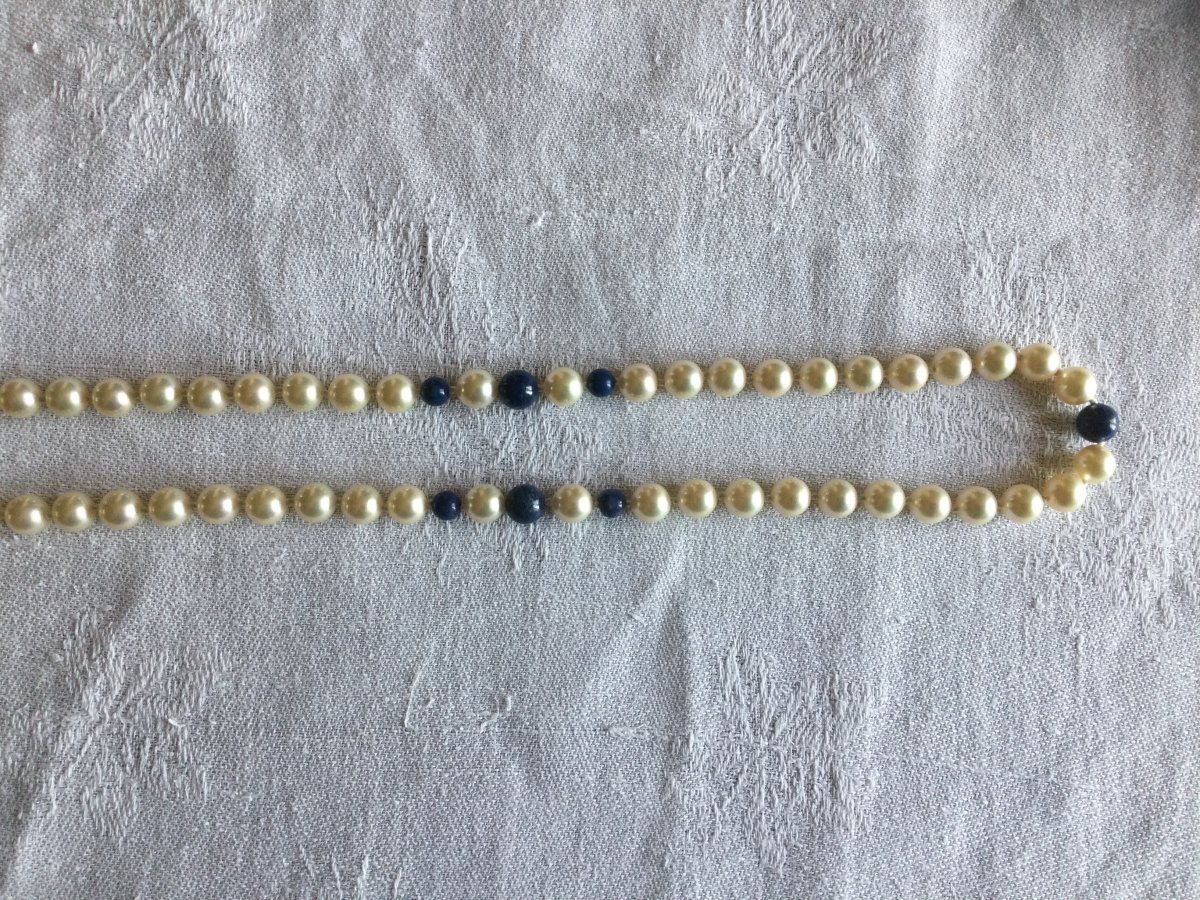 Sautoir Perles de culture Et Perles De Lapis-lazuli Longueur 126cm-photo-4