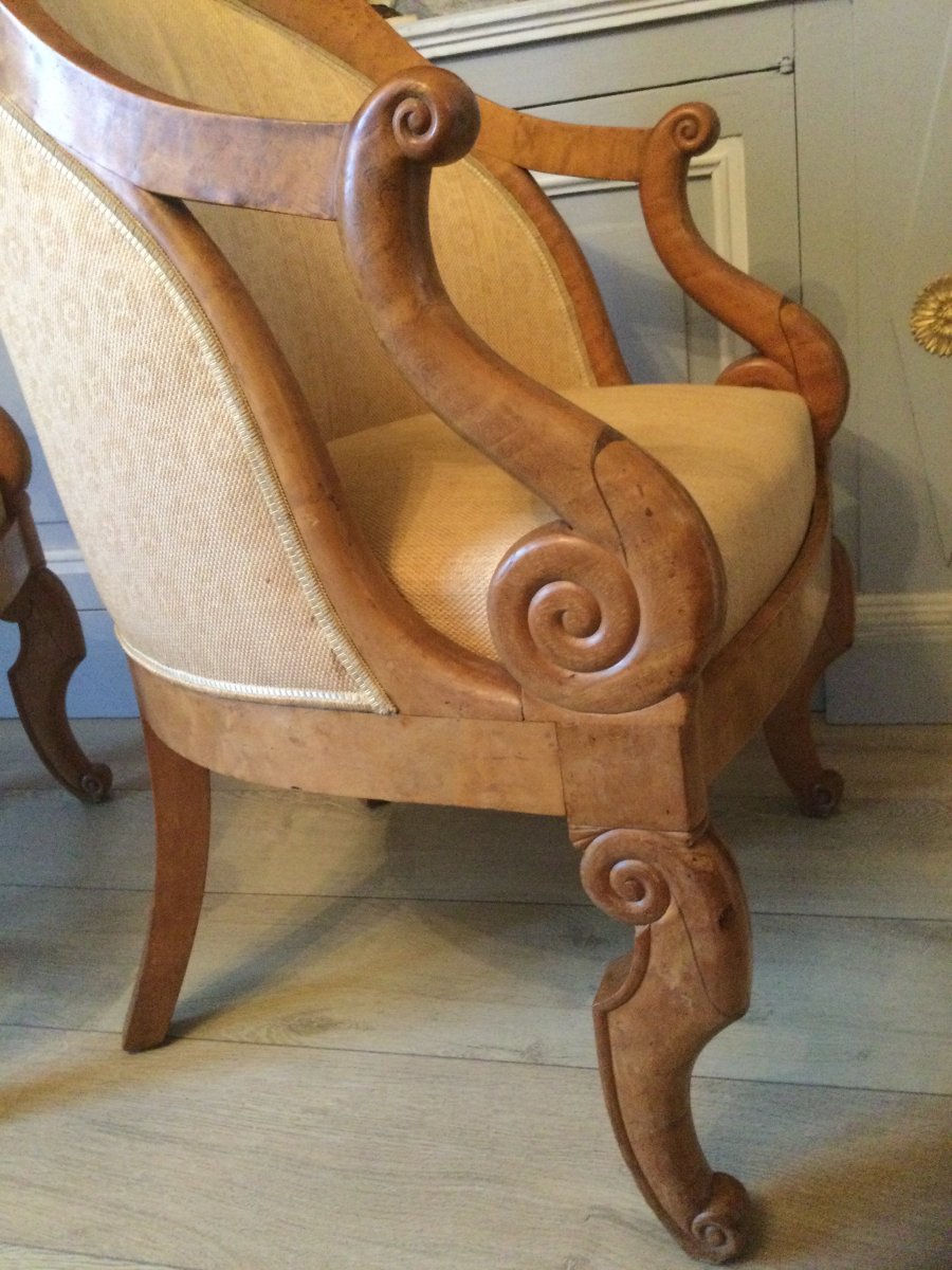 Pair Of Gondola Armchair In Speckled Maple Charles X Period-photo-3