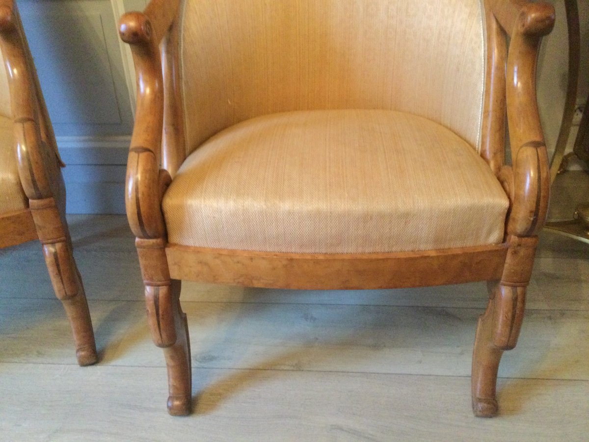 Pair Of Gondola Armchair In Speckled Maple Charles X Period-photo-3