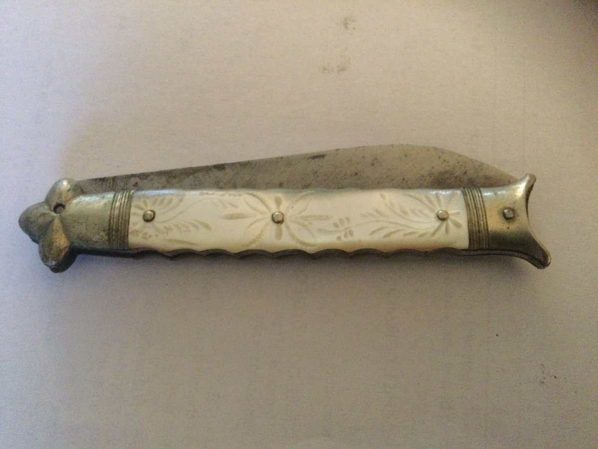 Pocket Knife Chatellerault Mother Of Pearl And Silver Steel Blade-photo-4