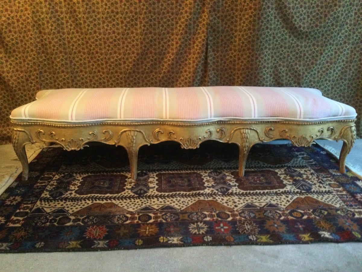Grande Banquette En Bois Doré Travail Italien Du XVIIIéme 