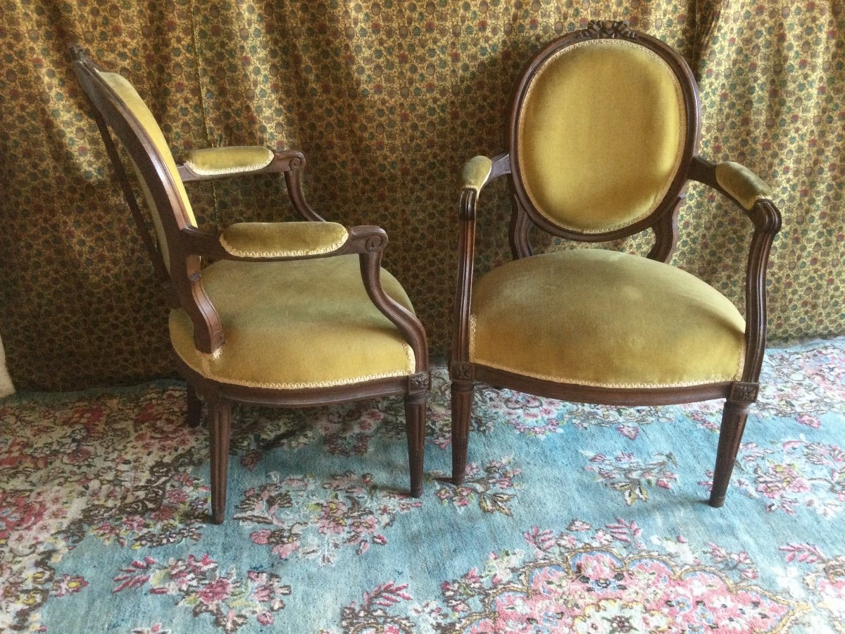 Pair Of Louisxvi Mahogany Armchairs Work From Port Bordeaux Or Nantes-photo-3