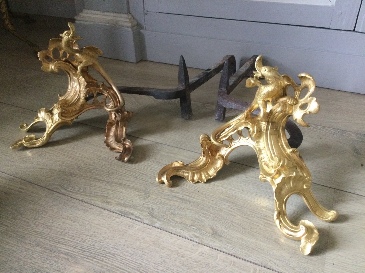 Pair Of Andirons In Dragons Louisxv Period-photo-2