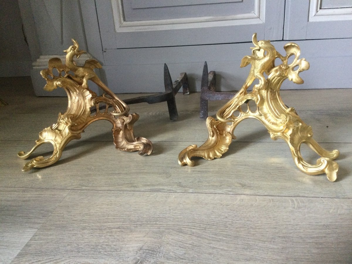 Pair Of Andirons In Dragons Louisxv Period