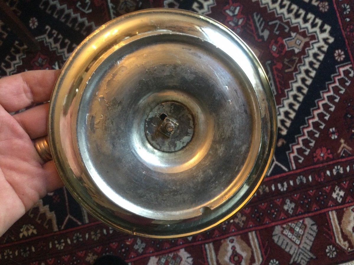 Hot Water Bottle Lamp In Silver Bronze With Three Lights Painted Sheet Shade Louis XVI Period-photo-1
