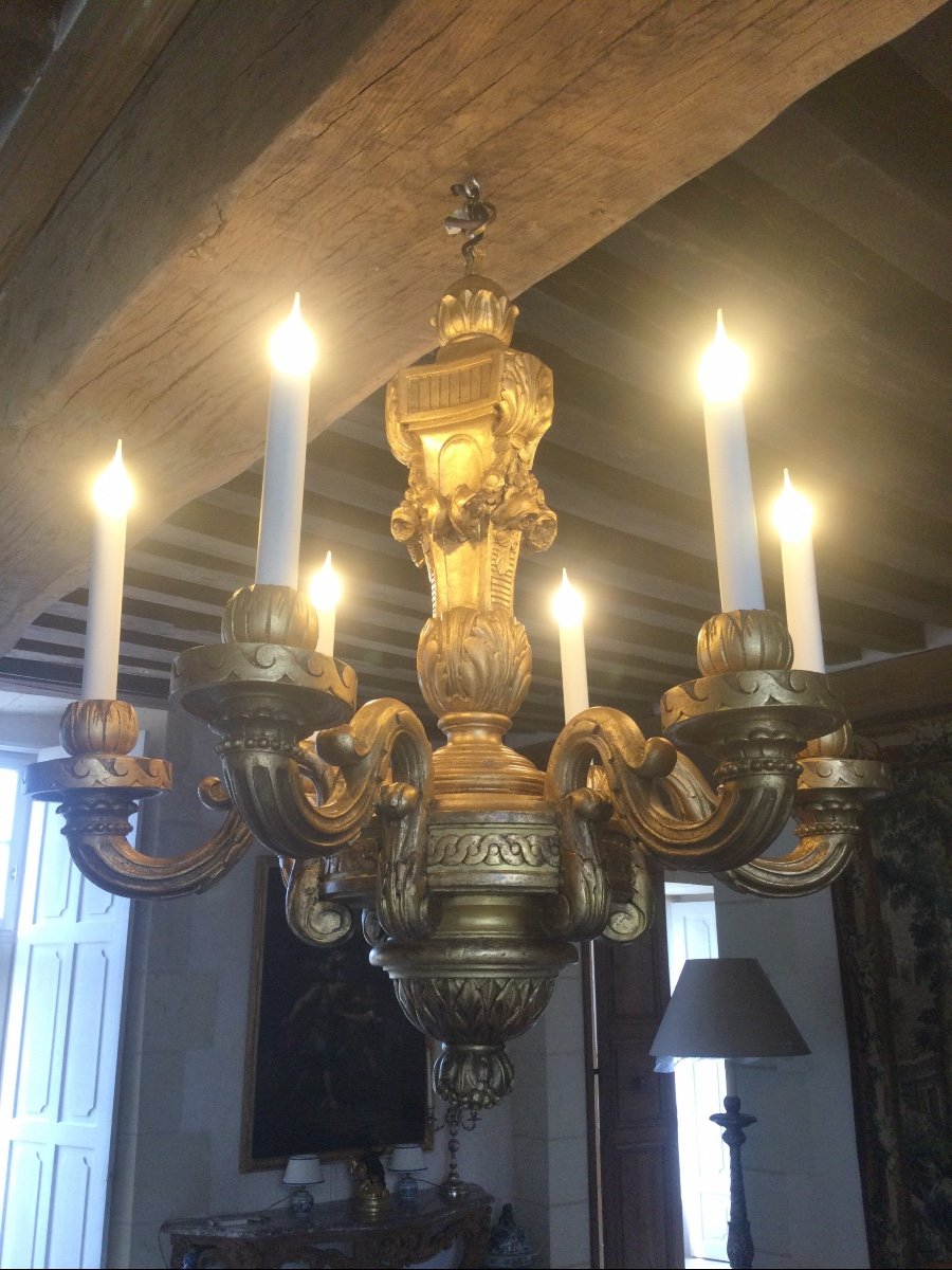 Grand Lustre En Bois Doré Style Louisxvi -photo-2