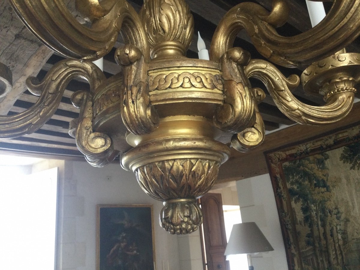 Large Chandelier In Golden Wood Louisxvi Style-photo-4