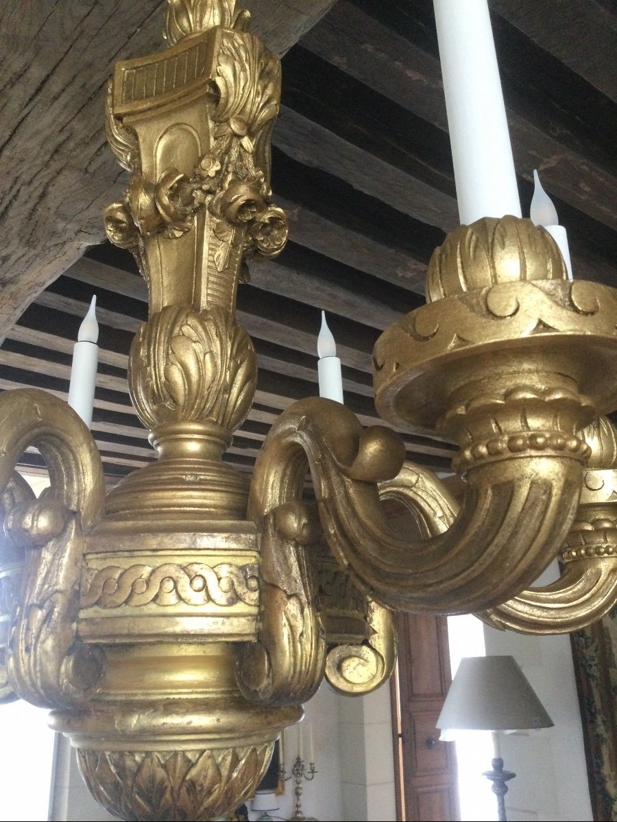 Large Chandelier In Golden Wood Louisxvi Style-photo-1