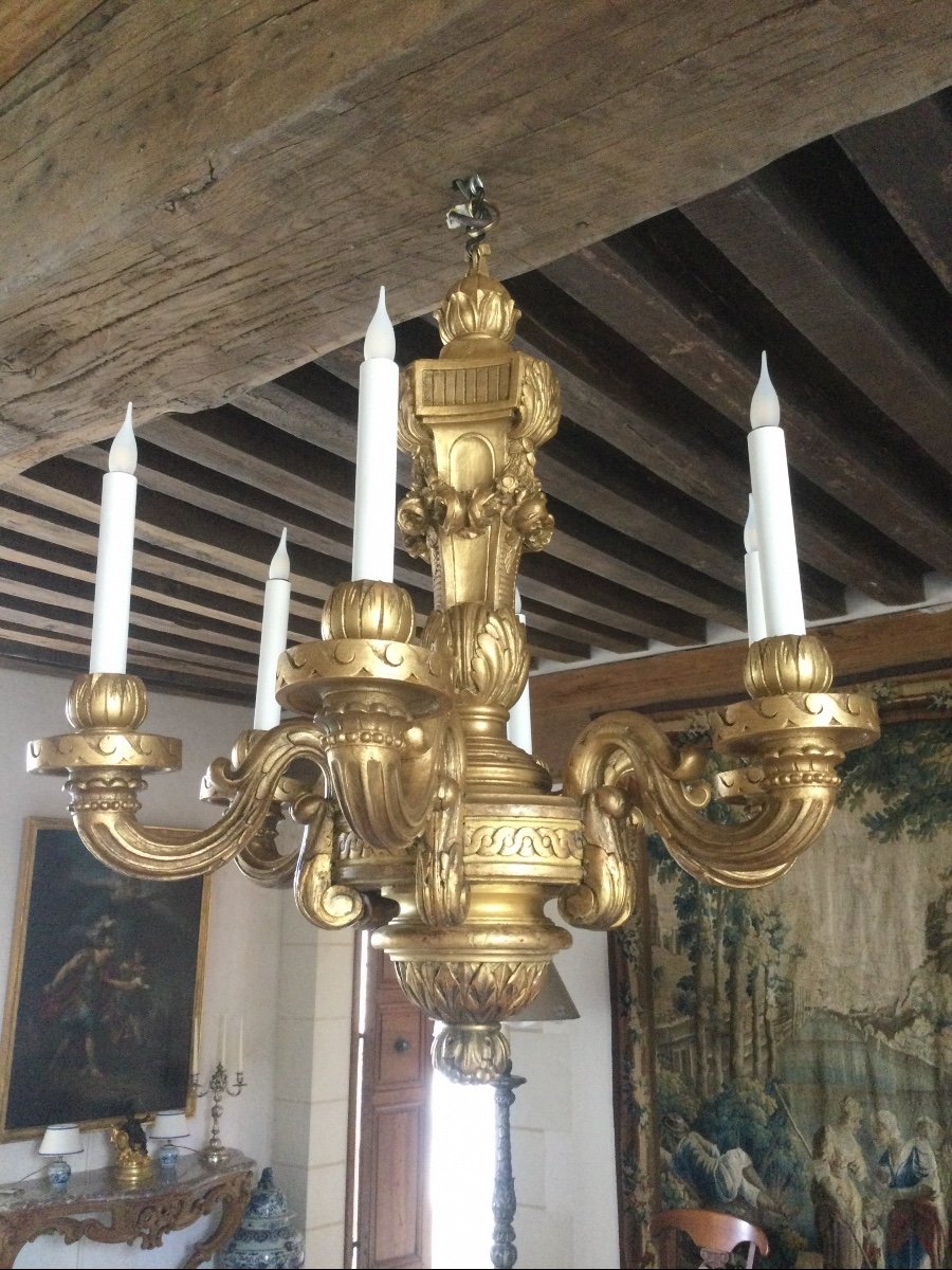 Large Chandelier In Golden Wood Louisxvi Style