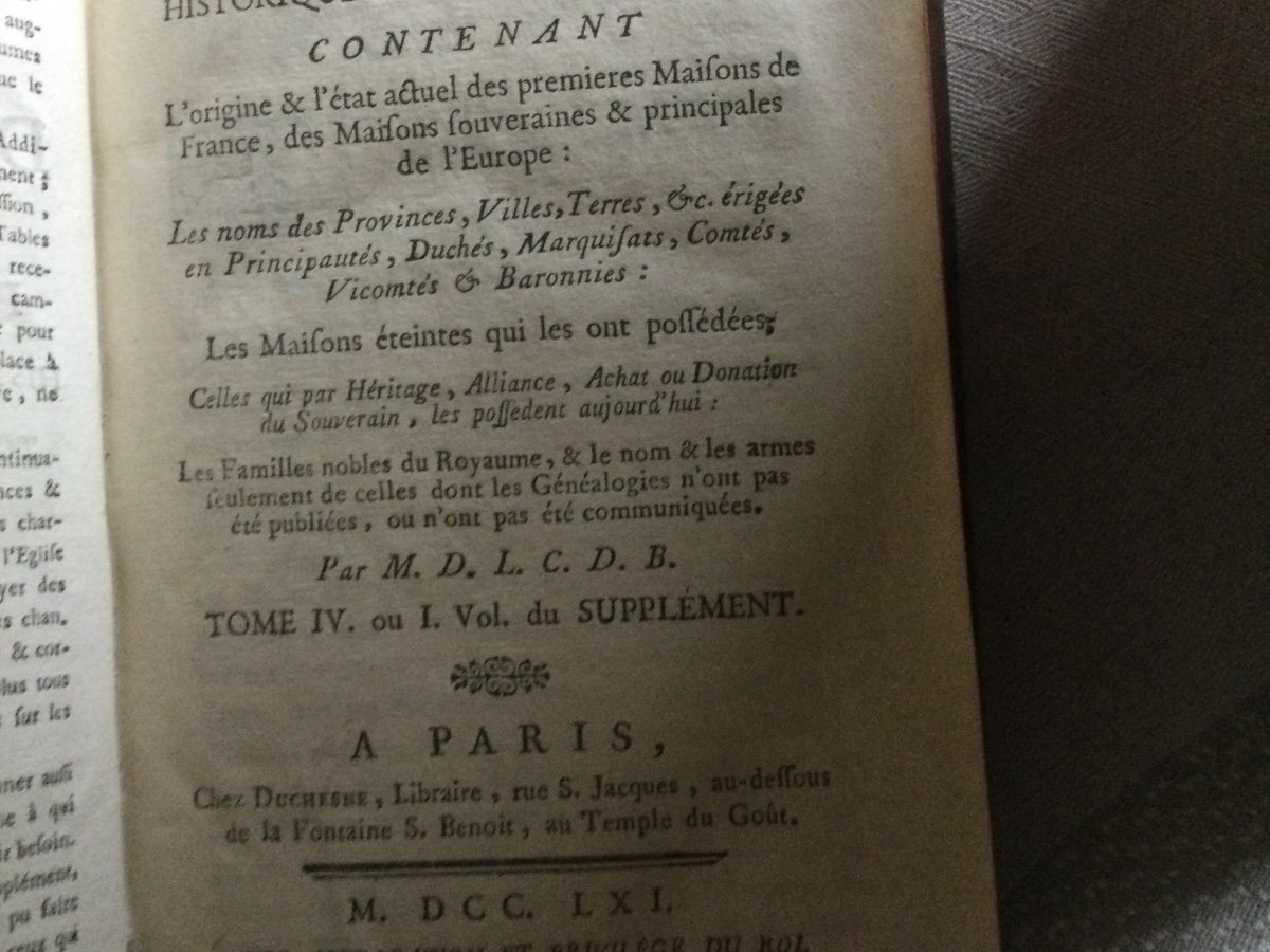 Dictionnaire Généalogique Sept Tomes éditons 1761