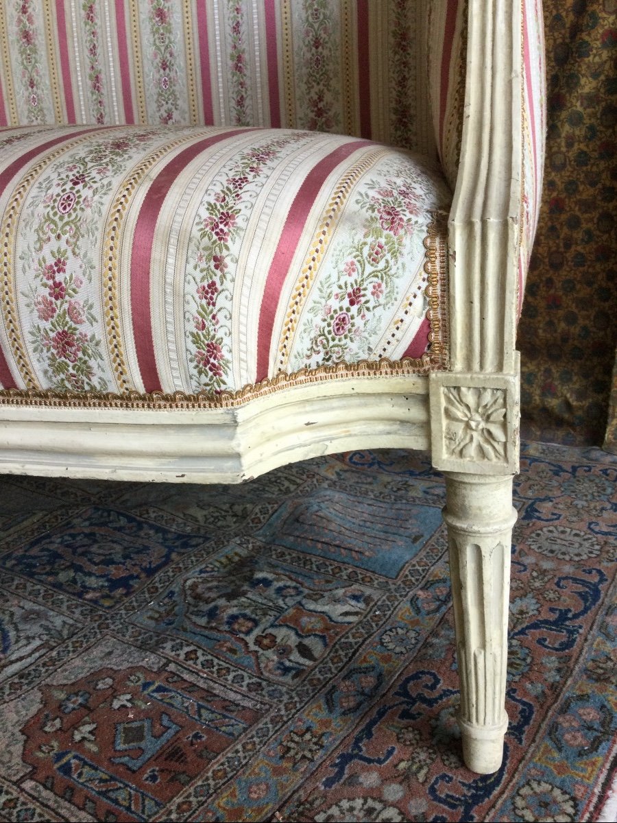 Rare Small Sofa In Bergère Louis XVI Period-photo-3