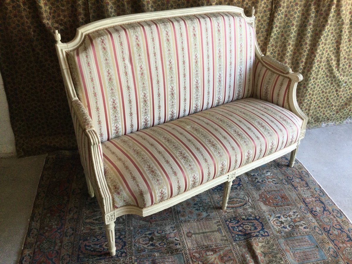 Rare Small Sofa In Bergère Louis XVI Period