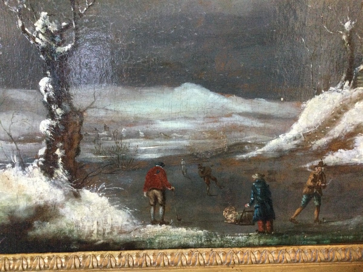 Oil On Canvas Skater On A Frozen Lake Attributed To Mallebranche Late 17th Century Early 18th Century-photo-3
