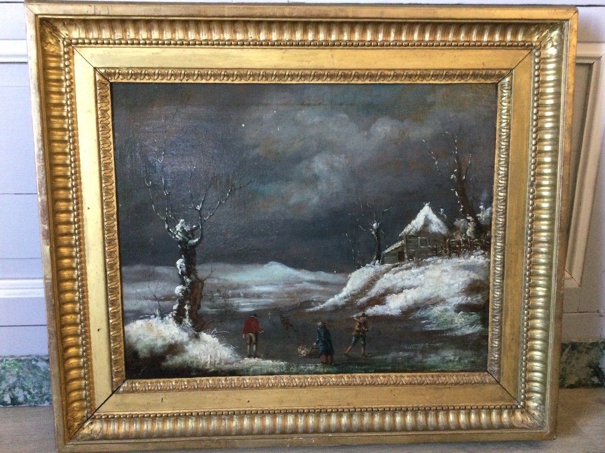 Oil On Canvas Skater On A Frozen Lake Attributed To Mallebranche Late 17th Century Early 18th Century