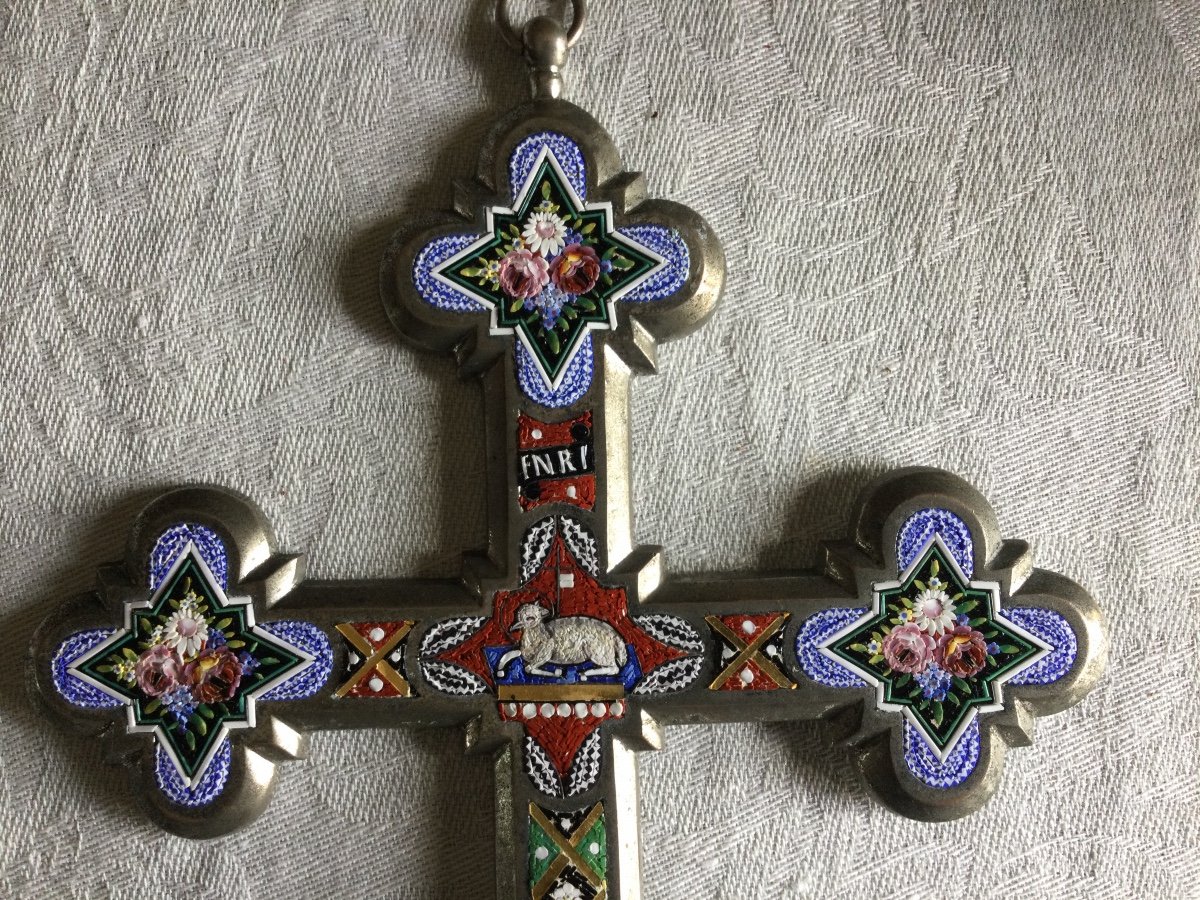Grande Croix En Micro Mosaïque De Verre Travail Italien Hauteur 26,5 Cm-photo-2