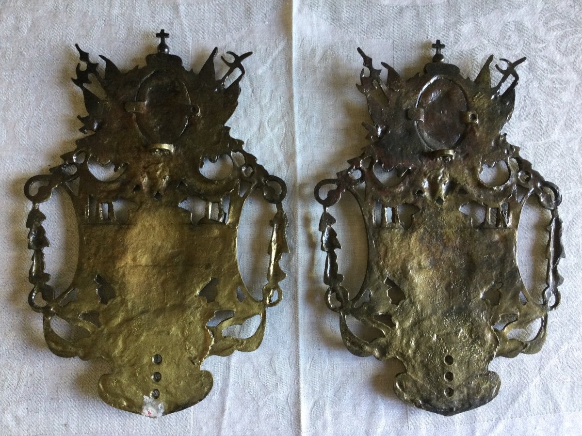 Pair Of Plates With French Weapons In Bronze Mid-19th Century-photo-4