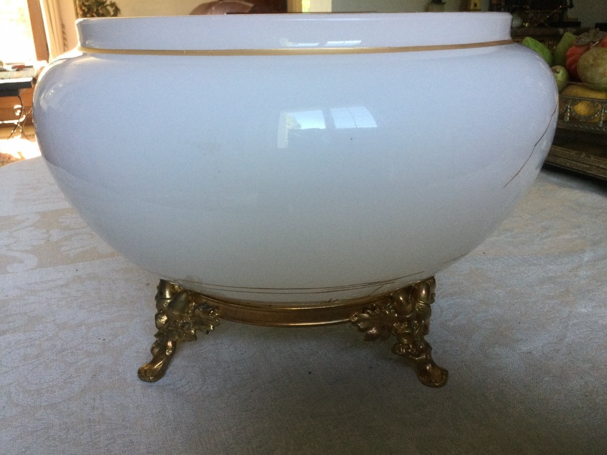 Beautiful Baccarat Cup In White Opaline Gold Decor Gilt Bronze Frame-photo-4