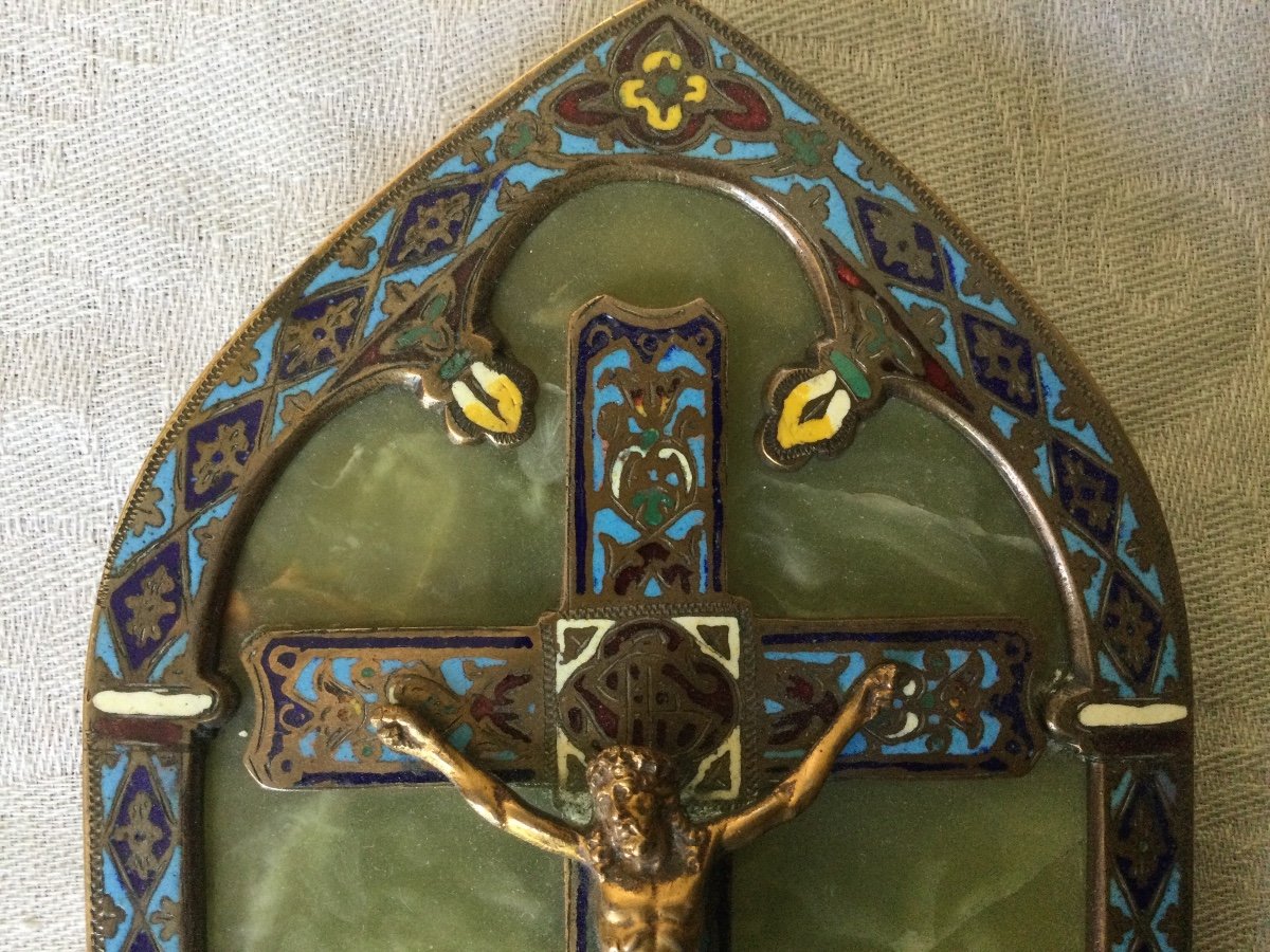 Crucifie En Bronze Cloisonné Et Onyx époque XIXÉme -photo-2