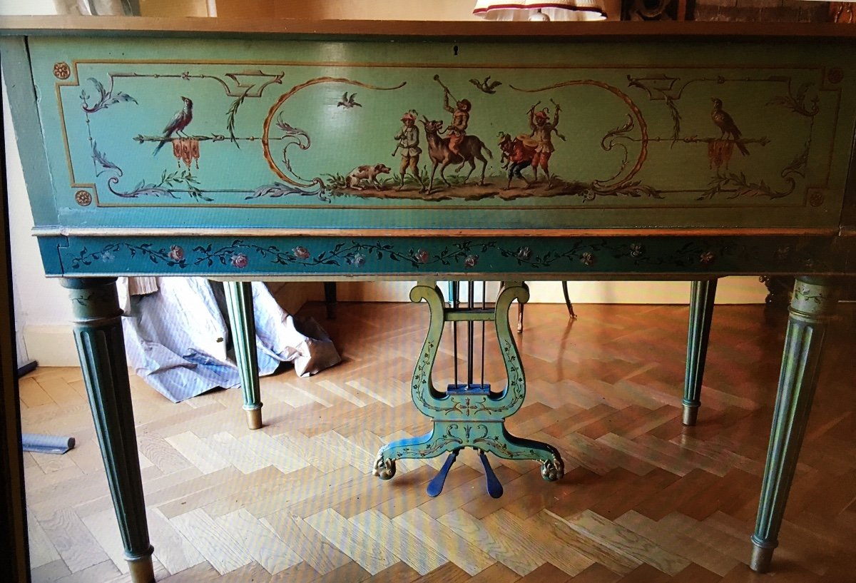 Rare Et Exceptionnel Piano De Marque Erard De Style Louis XVI Entièrement Peint-photo-4