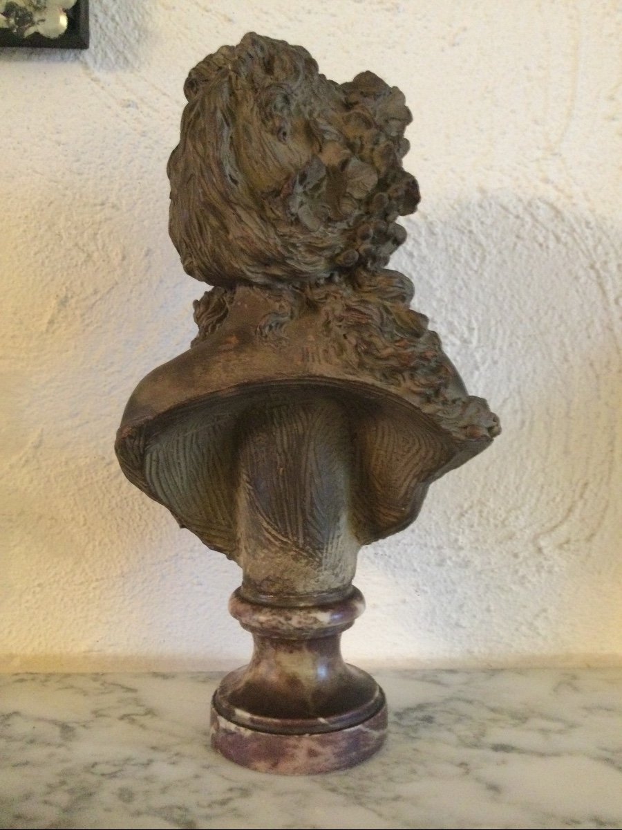 Buste De Bacchante En Terre Cuite Patiné De Joseph-charles Marin-photo-3
