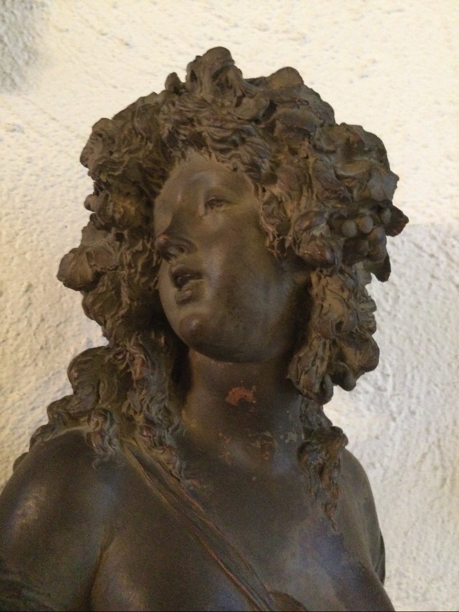 Buste De Bacchante En Terre Cuite Patiné De Joseph-charles Marin-photo-3