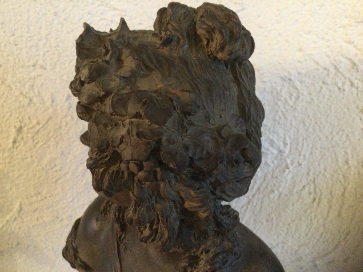 Buste De Bacchante En Terre Cuite Patiné De Joseph-charles Marin-photo-5