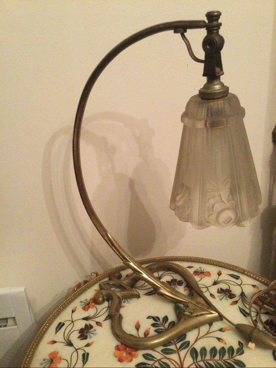 Desk Lamp Art Nouveau Glassware Signed J Robert