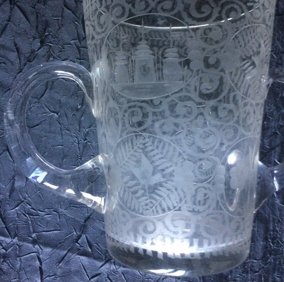 Vase, Engraved Crystal Ice Seals With Two Handles Early Nineteenth Time-photo-3