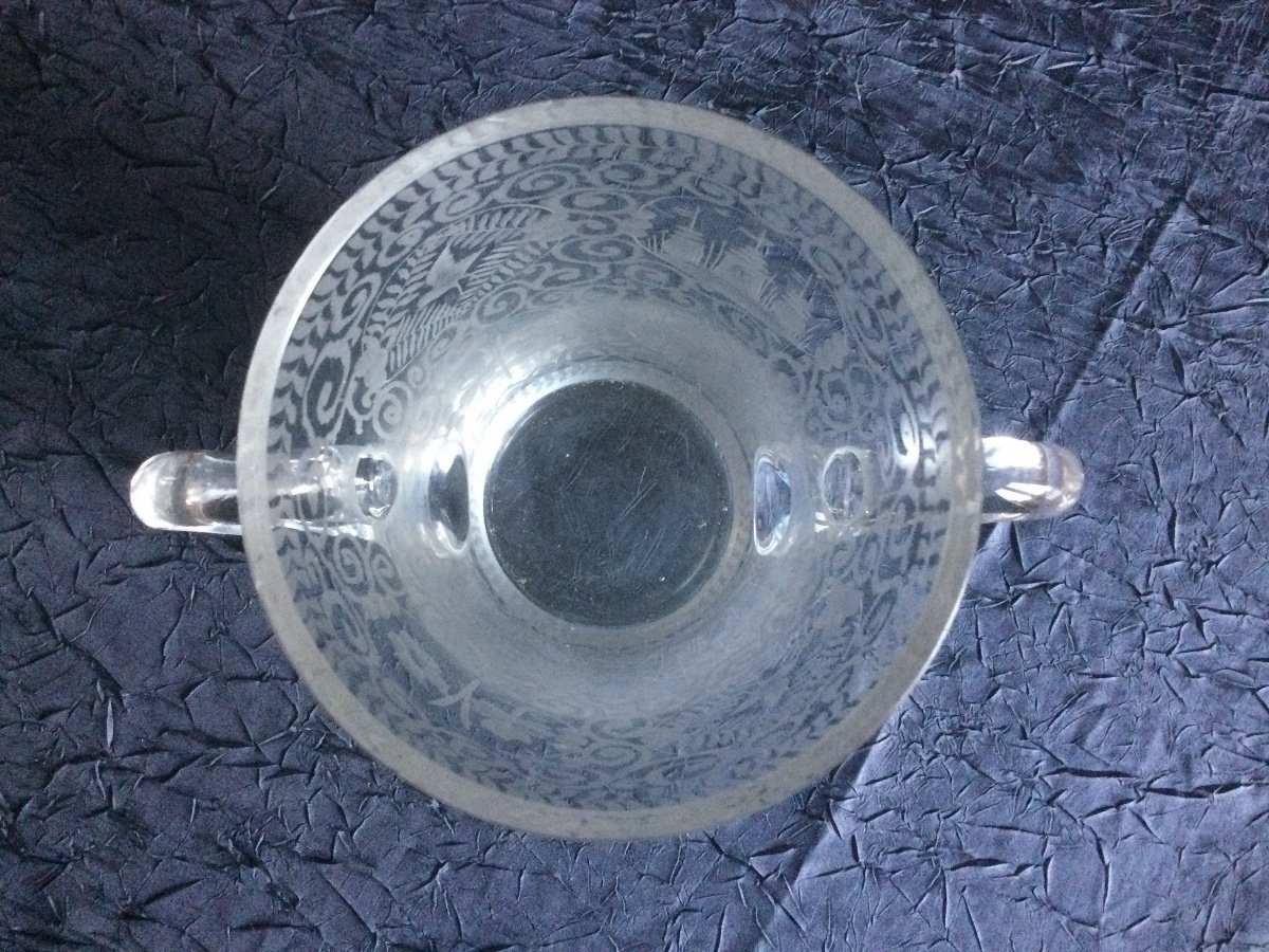 Vase, Engraved Crystal Ice Seals With Two Handles Early Nineteenth Time-photo-1