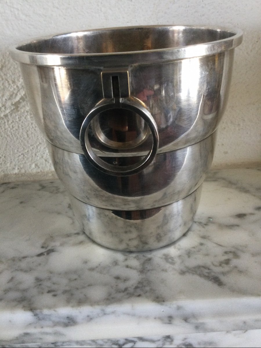 Ice Bucket, Ice Cube In Silver Metal Art Deco Period-photo-2