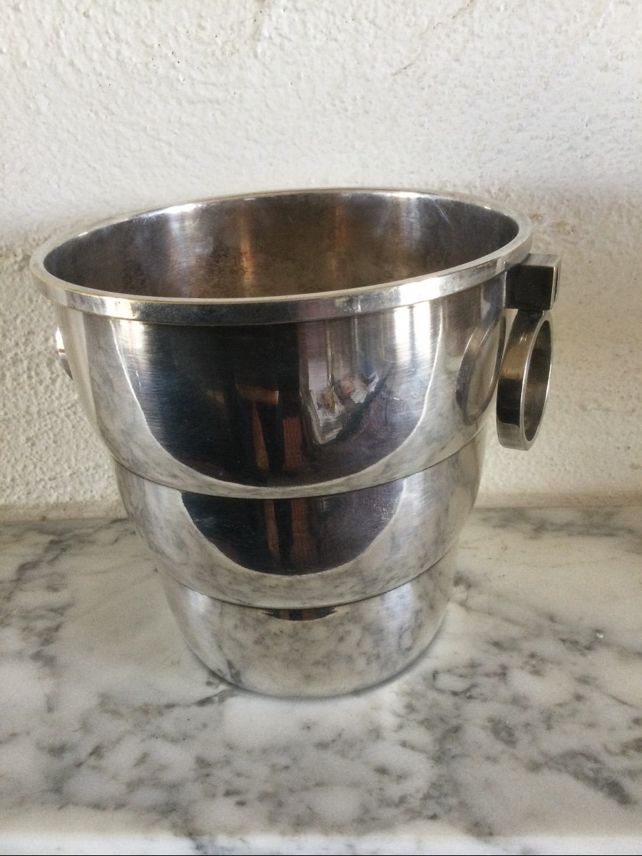 Ice Bucket, Ice Cube In Silver Metal Art Deco Period