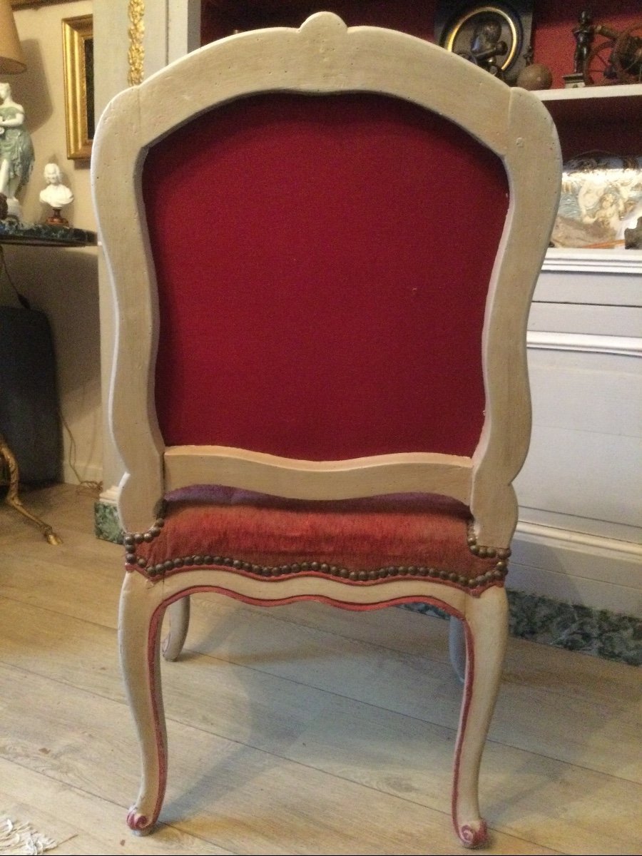 Large Louisxv Period Flat Back Chair In Two Tone Lacquered Wood-photo-3