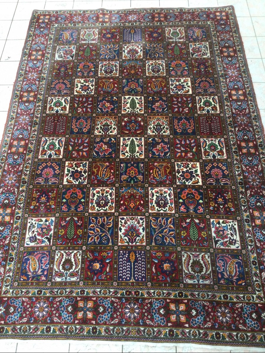 Tapis D’iran Fait Mains En Laine Motif à Caisson Fleuris 307x202 Cm