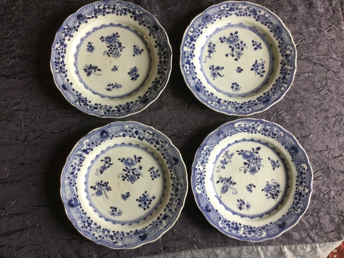 10 Chinese Porcelain Plates Decor White Blue Flowers-photo-3