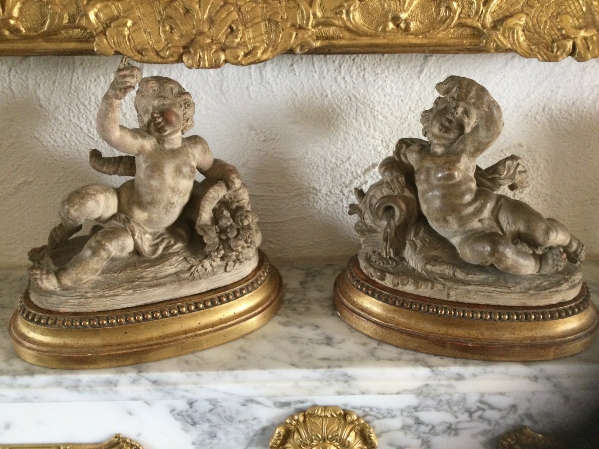 Paire De Putti En Terre Cuite époque Fin XVIIIéme Début XIXeme 