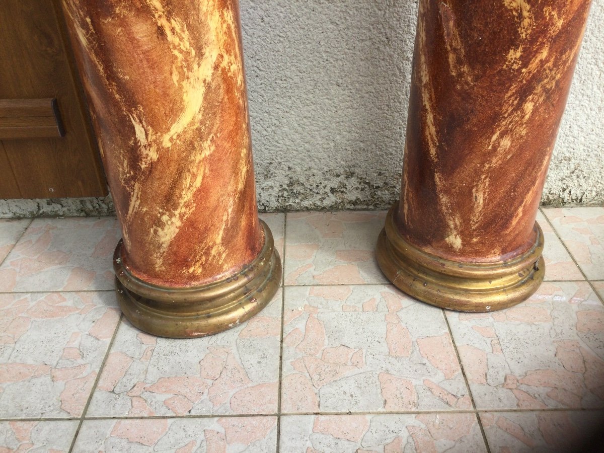 Large Pair Of Wooden Columns With Corinthian Capitals Height 2.46 M-photo-2