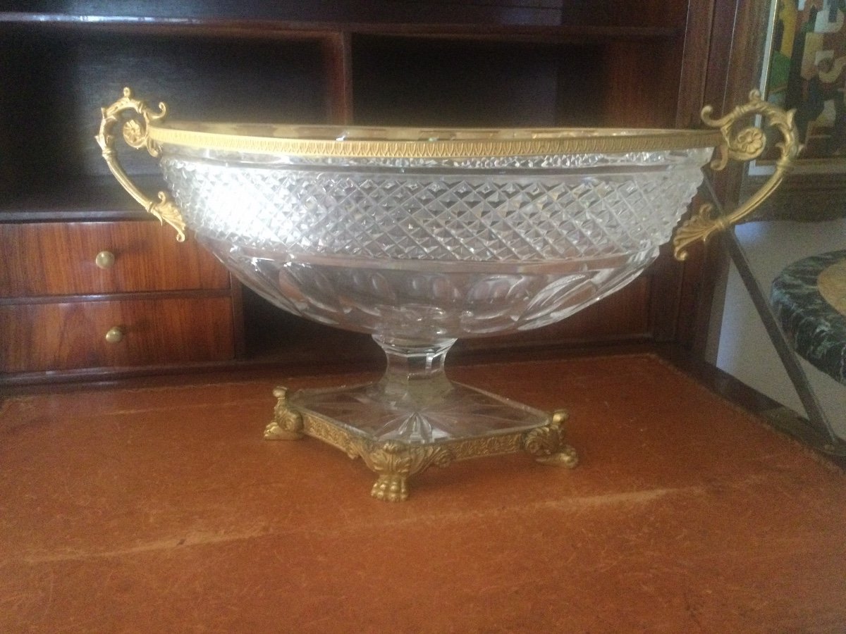 Coupe, Centre De Table En Cristal De Baccarat Et Bronze Doré 