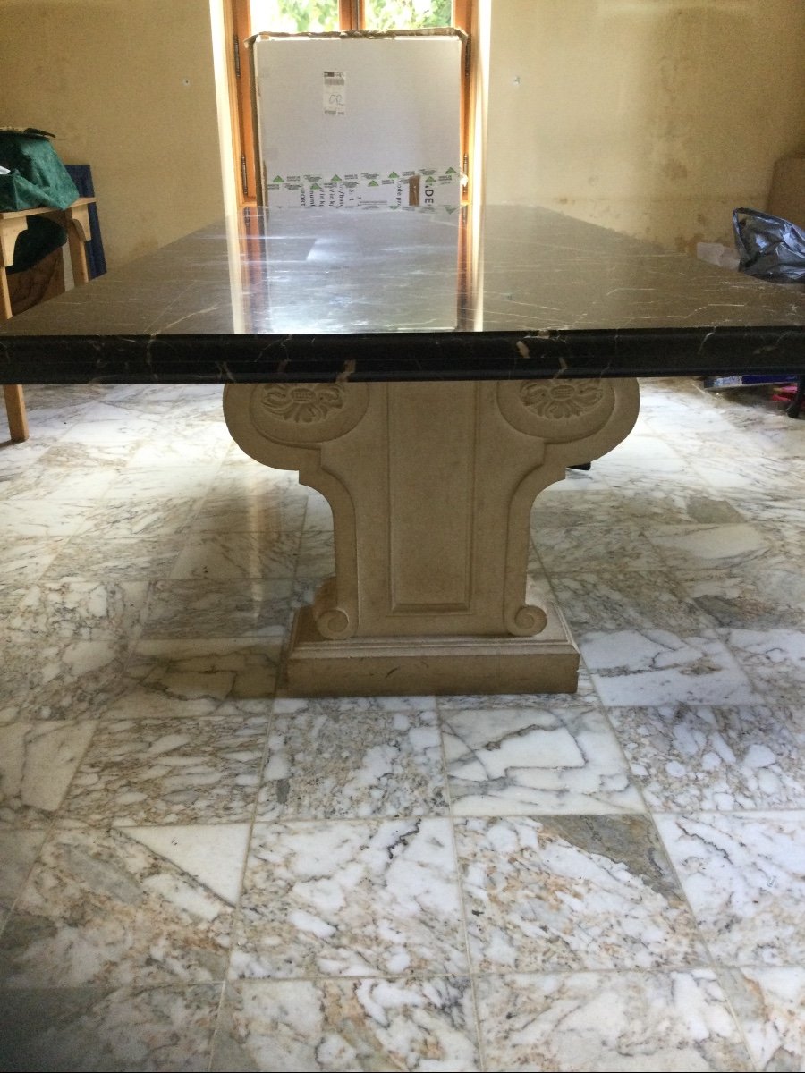 Grande Table Plateau Marbre Piétement En Pierre 275x109,5 Cm